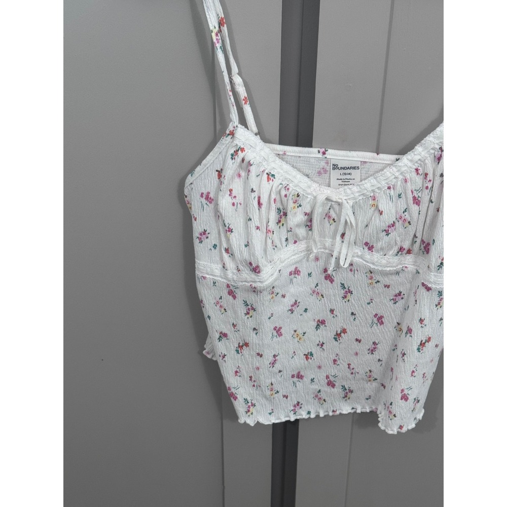 No Boundaries Floral Milkmaid Cami Top White Pink Lace Trim Cottagecore Large - Picture 4 of 6